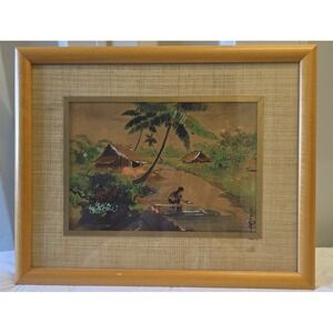 Vietnamese Watercolor Painting Village Canal Scene Signed Landscape‎